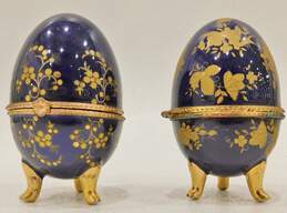 VNTG Neundorf Blue and Gold Egg-Shaped Trinket Boxes (Set of 2)