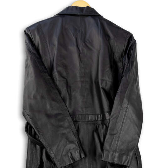Womens Black Long Sleeve Pockets Belted Full-Zip Leather Jacket Size Large image number 4