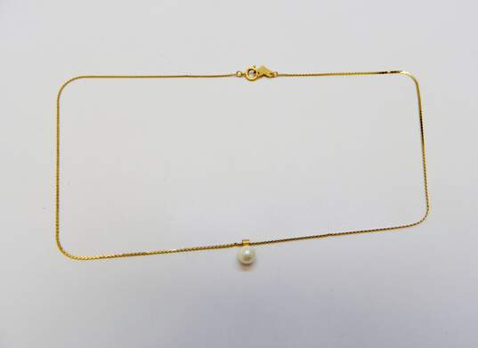 Romantic 14K Yellow Gold Pearl Pendant Necklace 2.0g image number 3
