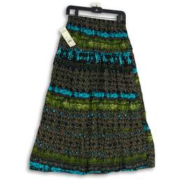 NWT Womens Multicolor Abstract Pleated Midi A-Line Skirt Size Small alternative image