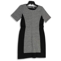 Womens Gray Black Round Neck Short Sleeve Back Zip Sheath Dress Size 8