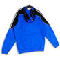 Mens Blue Black Kangaroo Pocket Drawstring Pullover Hoodie Size XL image number 2