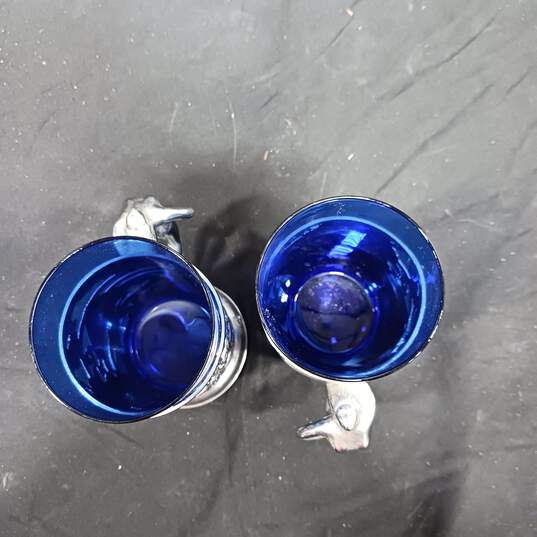 Pair of Japanese Cobalt Blue Glass With Silver Tone Tankard Goblets image number 4