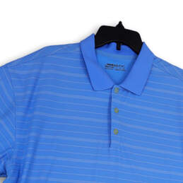 Mens Blue White Dry Fit Striped Spread Collar Short Sleeve Polo Shirt Sz XL alternative image