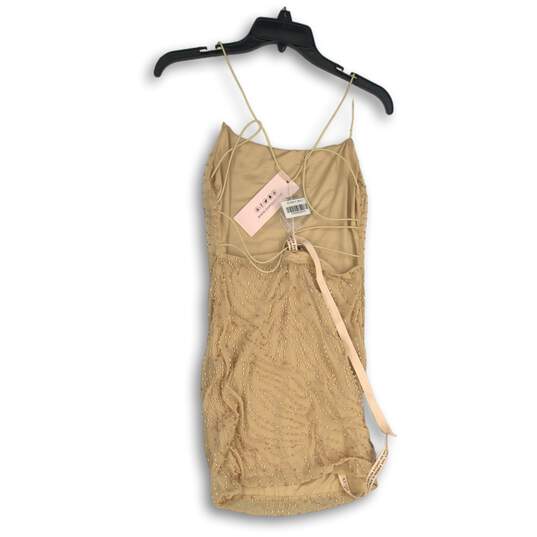 NWT Oh Polly Womens Beige Beaded Spaghetti Strap Short Mini Dress Size 4 image number 2