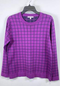 Peter Millar Womens Purple Check Long Sleeve Crew Neck Pullover Sweater Size L