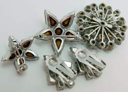 VTG Weiss Silvertone Icy Rhinestones Clip On Earrings & Star & Circle Brooches alternative image