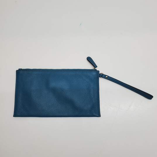 Michael Kors Leather Hand Wallet Blue Gold image number 3