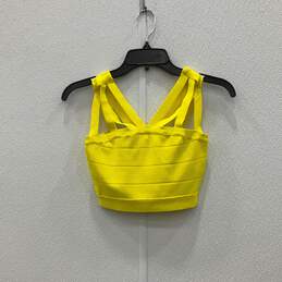 NWT Bebe Womens Yellow Sleeveless Back Zip Cropped Top & Mini Skirt Set Size XS alternative image