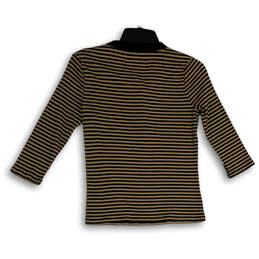 Womens Black Tan Striped Henley Neck 3/4 Sleeve Pullover T-Shirt Size P/S alternative image