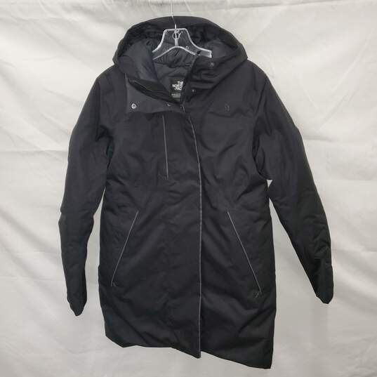 The North Face Dryvent Full Zip/Button Black Hooded Goose Down Jacket Women's Size L image number 1