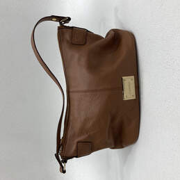 Womens Brown Leather Inner Zip Pocket Tassel Charm Shoulder Bag Purse