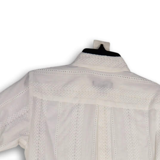 NWT Womens White Eyelet 3/4 Sleeve Button Front Knotted Blouse Top Size XSP image number 4