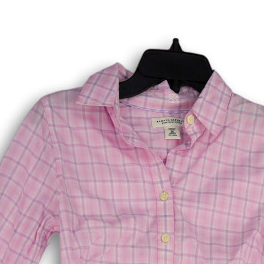 Womens Pink White Plaid Point Collared Long Sleeve Button-Up Shirt Size 0P image number 3
