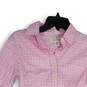 Womens Pink White Plaid Point Collared Long Sleeve Button-Up Shirt Size 0P image number 3