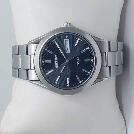 Buy the Seiko V158-0AB0 Solar Stainless Steel With Black Dial Watch |  GoodwillFinds