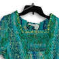 Womens Green Studded Pleated Smocked Square Neck Tunic Blouse Top Size 3X image number 4