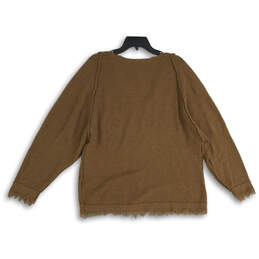 Womens Brown Fringe V-Neck Long Sleeve Pullover Sweater Size XS alternative image