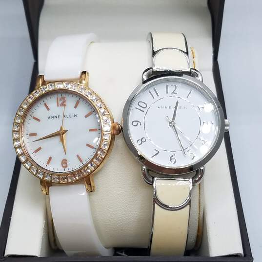 Dual Anne Klein Crystal Bezel Ladies Stainless Steel Cuff Bangle Quartz Watch Collection image number 2
