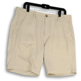 Mens Beige Flat Front Slash Pocket Straight Casual Chino Shorts Size 34