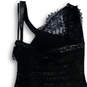 Womens Black Sleeveless Asymmetrical Neck Lace Overlay A-Line Dress Size 8 image number 4