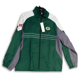 NWT Mens White Green Bay Packers Full Zip NFL Windbreaker Jacket Size Large
