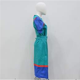 Vintage JC Penney Women's Teal Blue Color Block Red Trim Cotton Dress alternative image