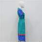 Vintage JC Penney Women's Teal Blue Color Block Red Trim Cotton Dress image number 2