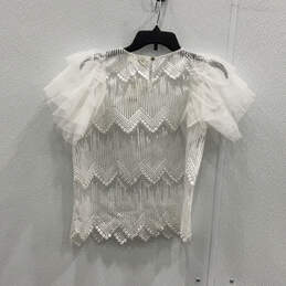NWT Womens White Flutter Sleeve Textured Sheer Blouse Top Size Medium alternative image