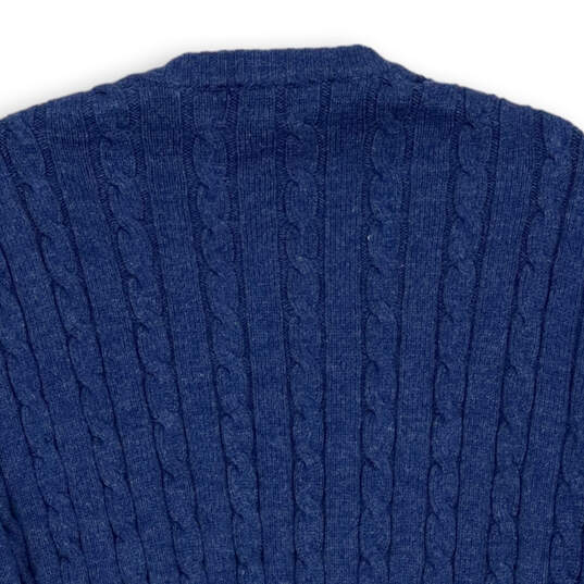 Mens Blue Cable-Knit Crew Neck Long Sleeve Classic Pullover Sweater Size XL image number 4