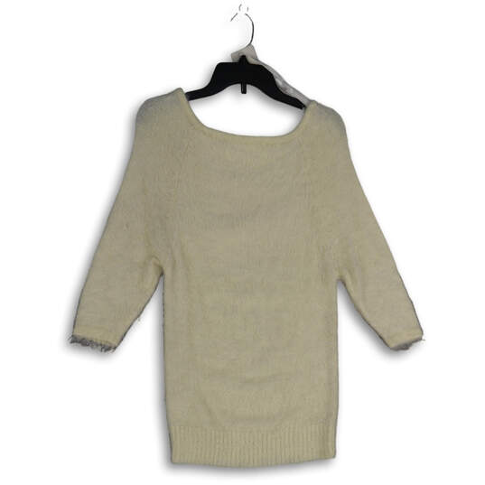 Womens White Knitted Round Neck 3/4 Sleeve Pullover Sweater Size SP image number 1