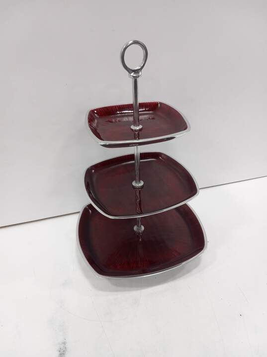 Simply Designz 3 Tiered Red Serving Tray image number 1