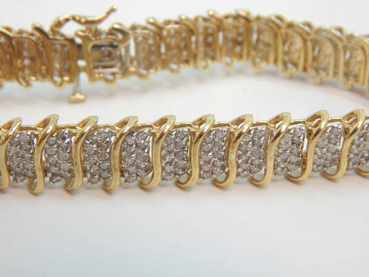 10K Yellow Gold 4.0 CTTW Round Diamond Pave Tennis Bracelet 15.5g image number 1