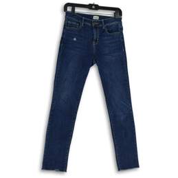 Womens Blue Denim Distressed Raw Hem 5-Pocket Design Skinny Jeans Size 5/W27
