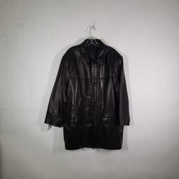 Mens Leather Long Sleeve Button Front Motorcycle Jacket Size XL