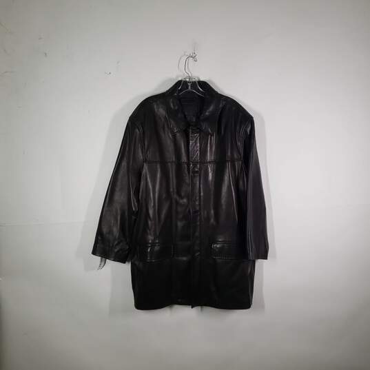 Mens Leather Long Sleeve Button Front Motorcycle Jacket Size XL image number 1