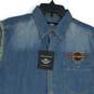 NWT Harley-Davidson Mens Blue Denim Embroidered Sleeveless Button-Up Shirt Sz M image number 3