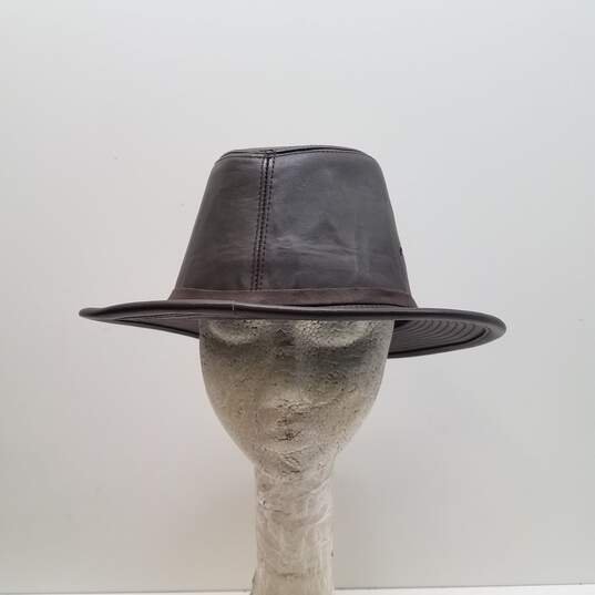 Henschel Hat Brown Leather Fedora Large Men's Hat image number 1