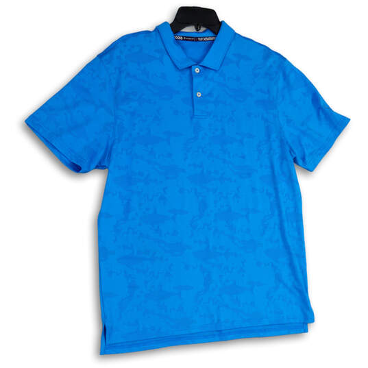 Mens Blue Abstract Short Sleeve Spread Collar Polo Shirt Size Large image number 1