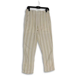 Womens Tan White Striped Drawstring Slash Pocket Ankle Pants Size S