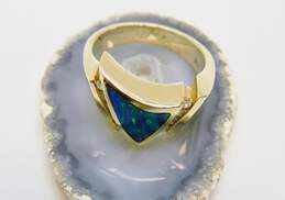 14K Yellow Gold Blue Opal & Diamond Accent Ring 10.5g