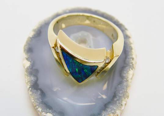 14K Yellow Gold Blue Opal & Diamond Accent Ring 10.5g image number 1