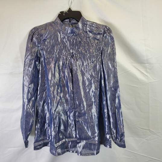 Vertigo Women Blue Metallic Blouse S NWT image number 1