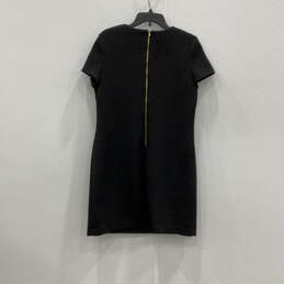 Womens Black Textured Short Sleeve Crew Neck Back Zip Shift Dress Size 12 alternative image