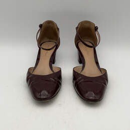 Womens Red Leather Almond Toe Fashionable Block Pump Heels Size EU 40.5