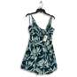 NWT Womens Teal White Floral Sleeveless Spaghetti Strap Wrap Dress Size L image number 1