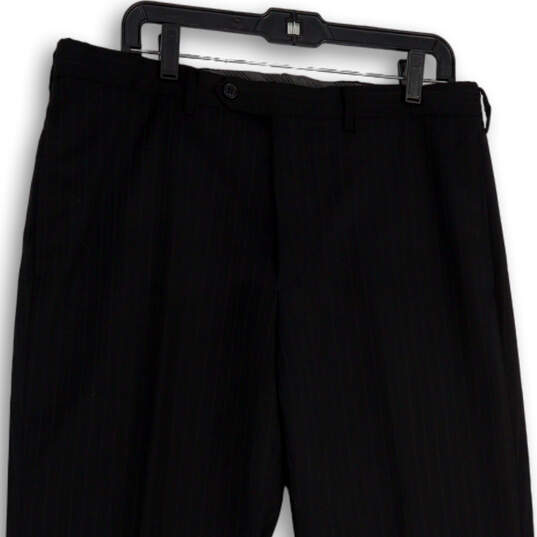 Mens Black Gray Pinstripe Flat Front Pocket Straight Leg Dress Pants Sz 34R image number 3