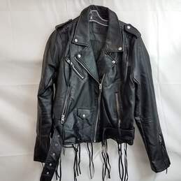 Blank NYC Black Vegan Leather Fringe Biker Moto Jacket Size XL alternative image