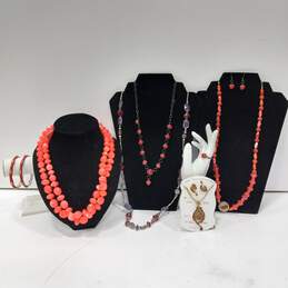 Red, Gold, Silver Tones Fashion Costume Jewelry Assorted 9pc Lot
