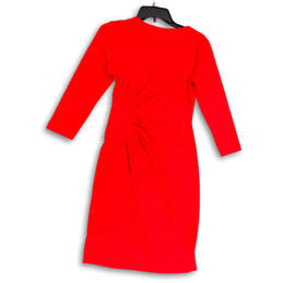 Womens Red Scoop Neck Pleated Long Sleeve Knee Length Sheath Dress Size 4 alternative image